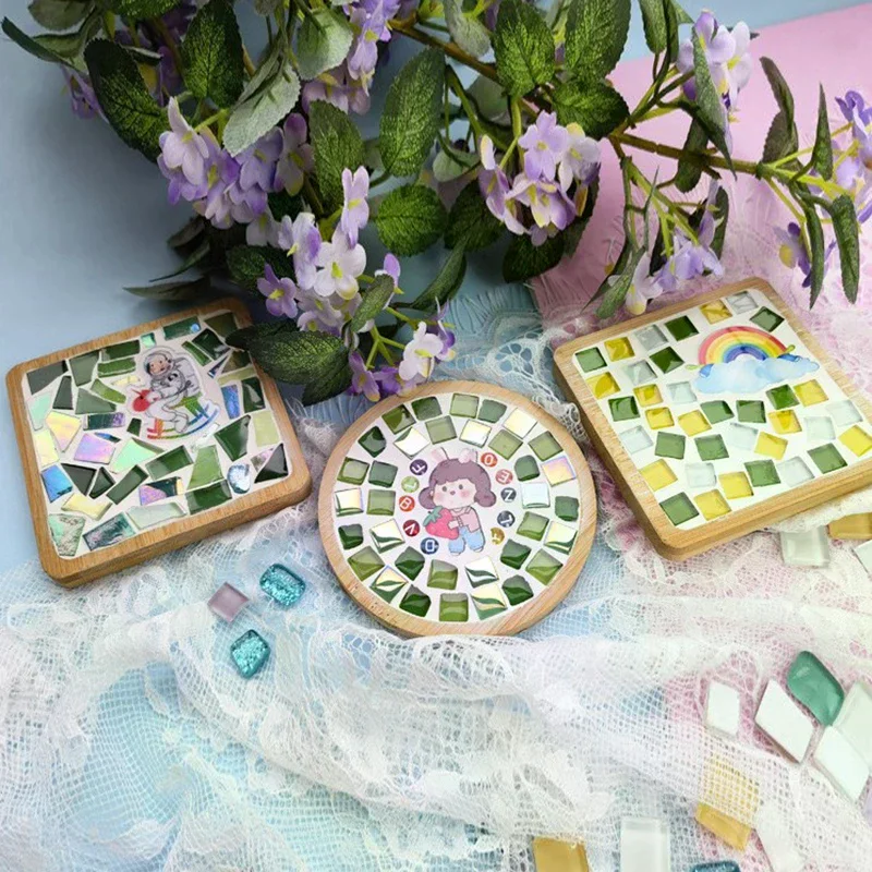 Tapis de tasse en mosaïque fait à la main, fond en bambou, éducation précoce, création gratuite, jouets artisanaux