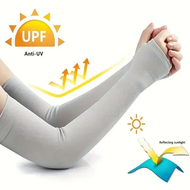 2Pcs Sunscreen Ice Sleeves Summer Thin Men & Women UPF 50+ Cooling Long Arm Cover Light Fragrance Elastic Ice Sleeves