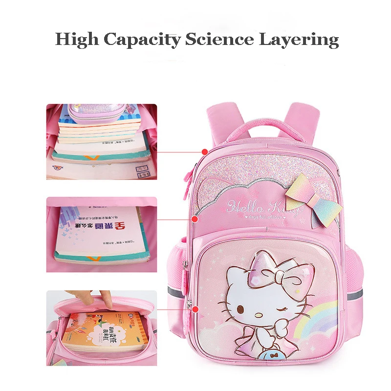 Miniso Hello Kitty Girl Schoolbag Primary Student School Bag Children Cute Relieve Burden Backpack Pupil Cartoon Grades 1-3 Gift