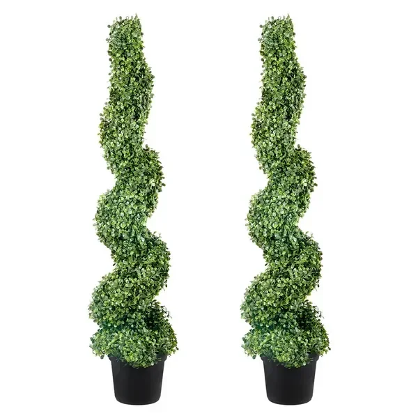 

2 pcs. Artificial Boxwood Tower Topiary Spiral 122cm high Decorative Plant Green Plastic PE Iron