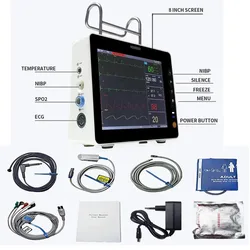 8-inch Vital Sign Monitor: NIBP, SpO2, ECG, Temperature, Optional ETCO2 for Human & Veterinary Use
