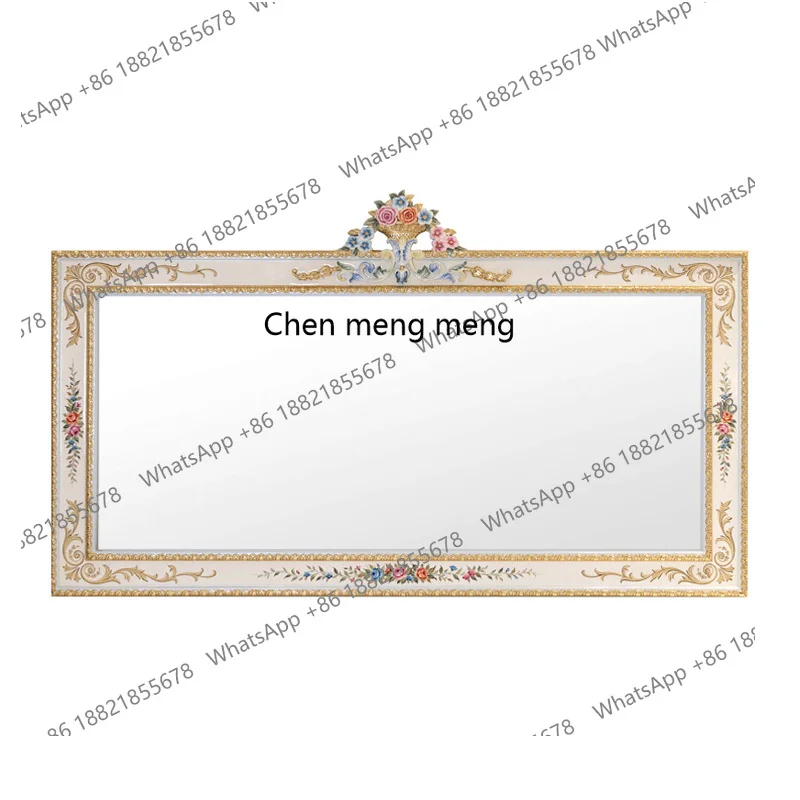 

French art painting solid wood carving sticker gold foil washing table decorative mirror European mirror