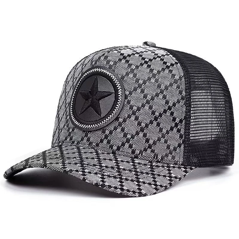 2025 Personalized Creative Simple New Mesh Hat Five pointed Star Grid Street Pop Hip Hop Hat Daily Sunshade Baseball Hat Unisex