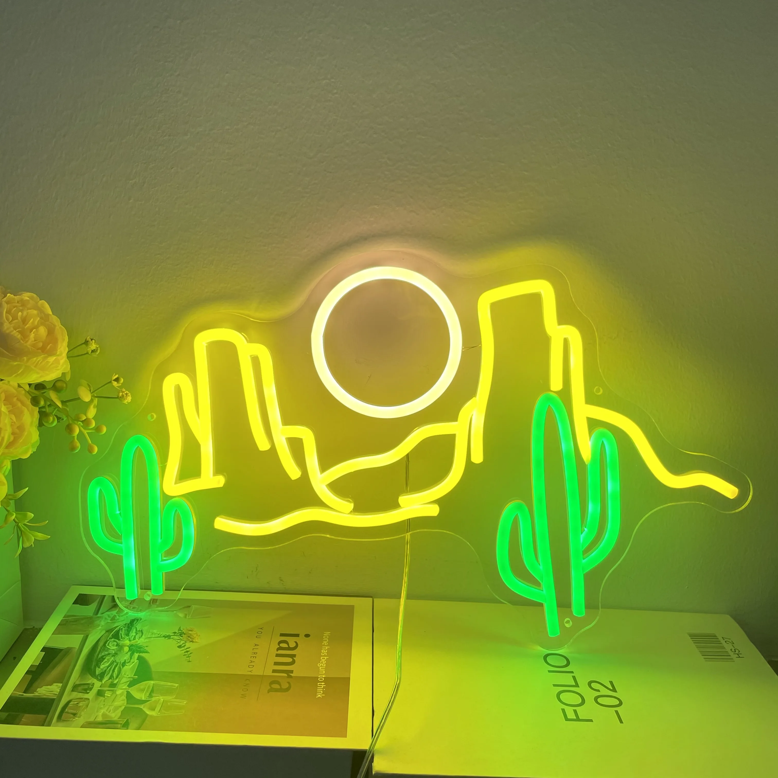 Sunset Sunrise Neon Sign Wall Art Hanging Cactus Plant Bar Beer Shop Sign Game Room Kids Teens Bedroom Decor