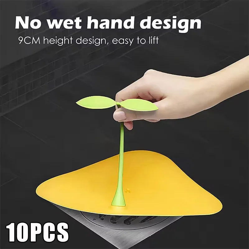 10Pcs Non-slip Dirt Resistant Close Fit Drain Cover Long Bean Sprouts Handle Easy Clean Silicone Deodorant Yellow Water Stopper