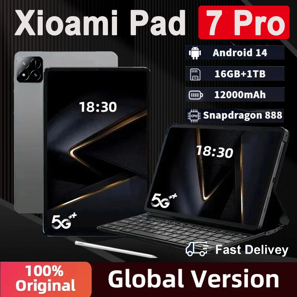 2024 Pad 7 Pro Original Global Version Tablets 11inch HD 4K 16GB+1TB 12000mAh Android 14 5G Dual SIM Card Phone Call WIFI Tab