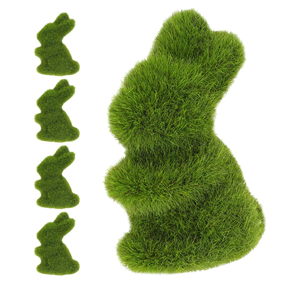 

5Pcs Easter Rabbit Flocked Bunny Garden Statues Decorative Outdoor Yard Moss Bunnies Festival Display Green Rabbit Ornament