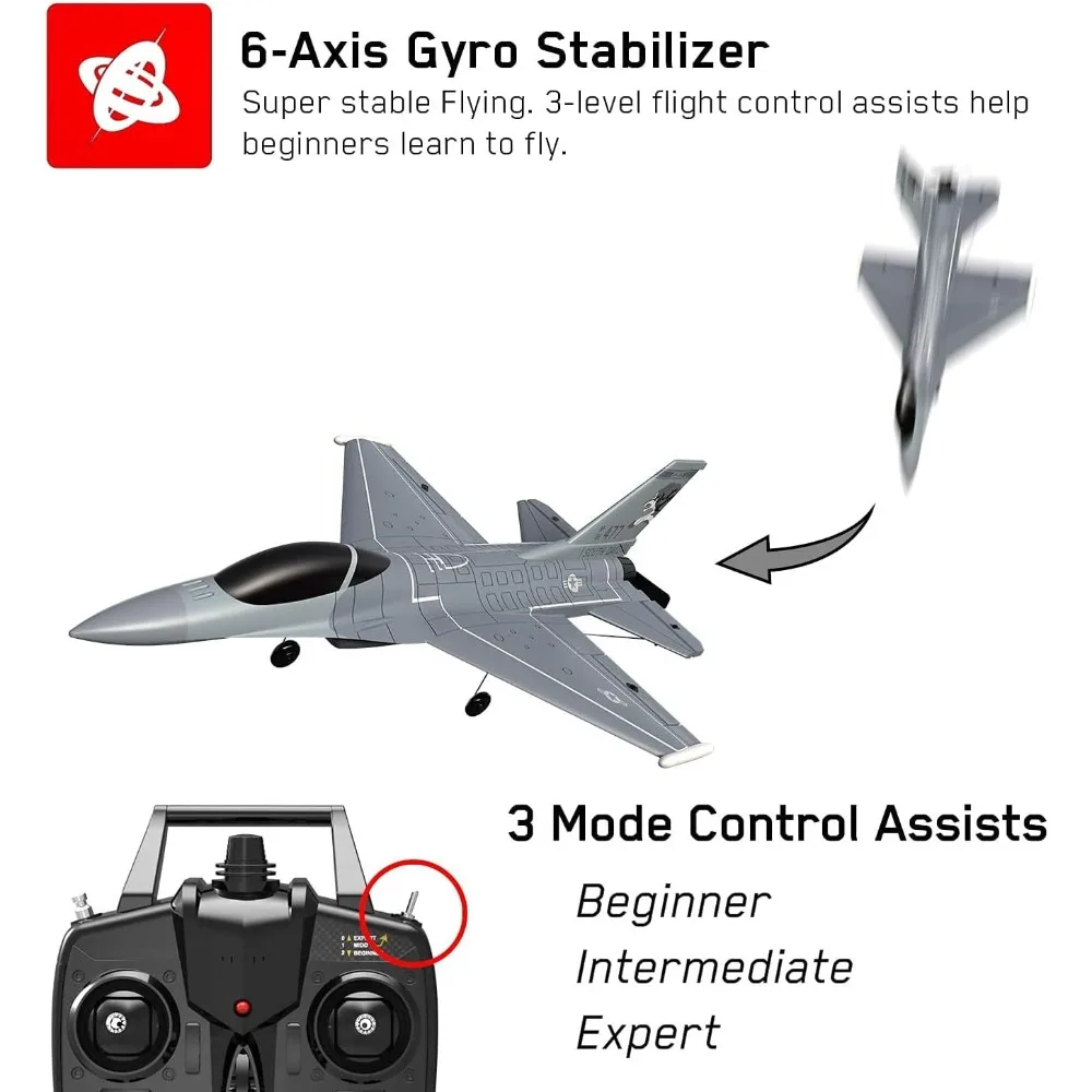 Ready to Fly Jet de combate RC F-16 de 4 canales de 2,4 GHz con sistema de estabilización de piloto X para aficionados adultos