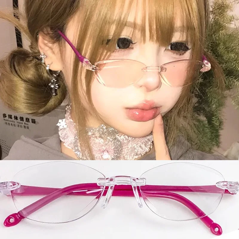 Retro Narrow-frame Glasses Women Anti-Blue Light Rimless Y2K Square Harajuku Eyewear Decorative Computer Eyeglasses Accessories