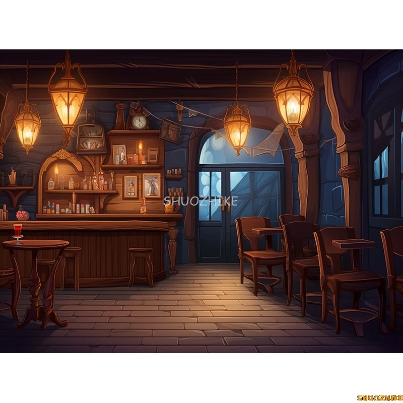 خمر الحانة القديمة باريستا مقهى بار التصوير خلفية دافئة القرون الوسطى نزل الخيال الرجعية استوديو الصور خلفية LJG-06
