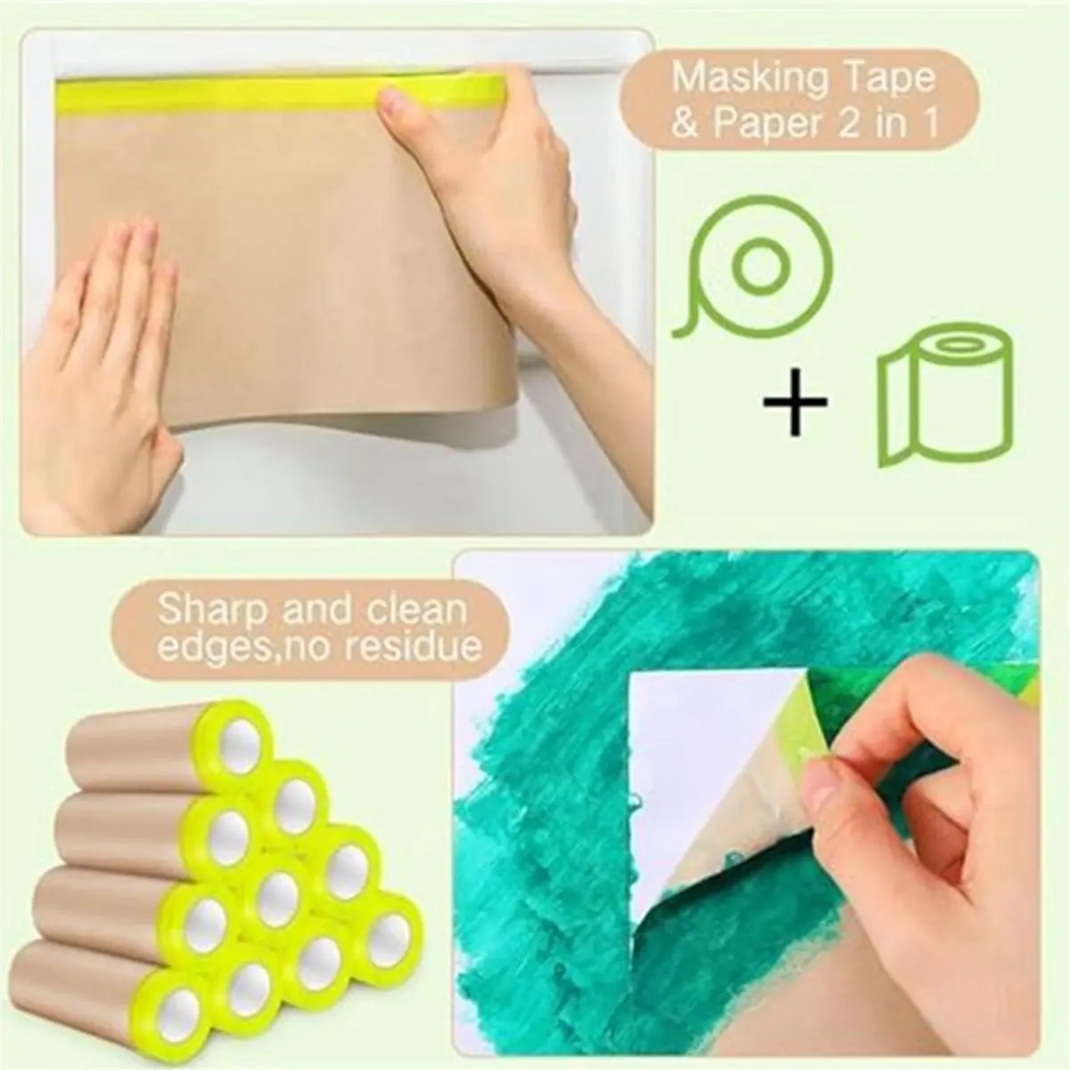 3pcs Pre-Taped Masking Paper Roll, Paint Protective Paper for Car Body, Wall and Art Painting Renovation
