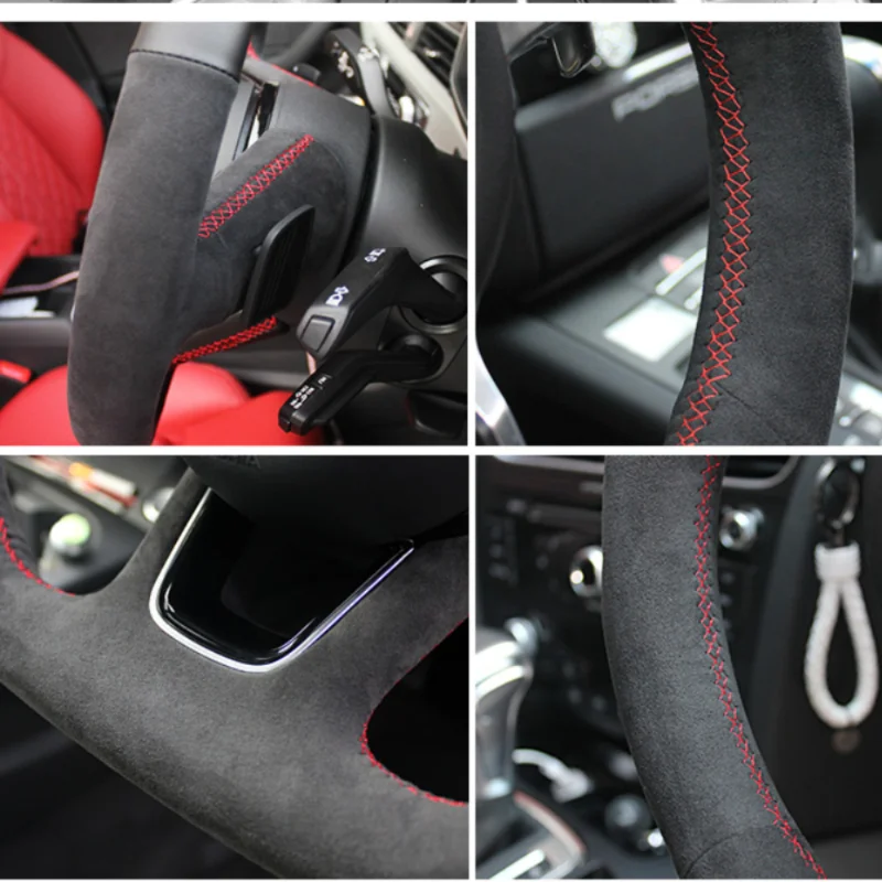 For Volvo Polestar DIY Customized leather suede hand sewn steering wheel cover Car accessories