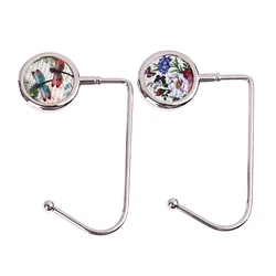 1Pcs Crystal Alloy Purse Handbag Bag Round Metal Hanger Hook Holder Unique Folding Portable Butterfly Pattern Fashion Table Hook