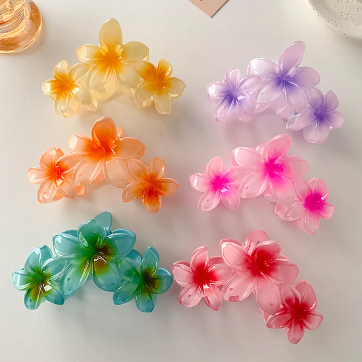 11CM Candy Color 3 Flower Sweet Large Gradient Shark Clip Hairpin Headwear Headdress Hair Accessories For Women Girls Hair Clip