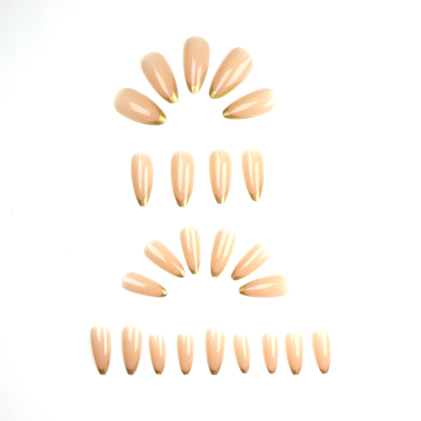 24-teiliges Künstliches Nagelset „Upgrade Your Look With Golden Edge Mandel“, vollständige Abdeckung, 1 Nagelfeile und 1 Nagelkleber-Aufkleber-Set für Nägel