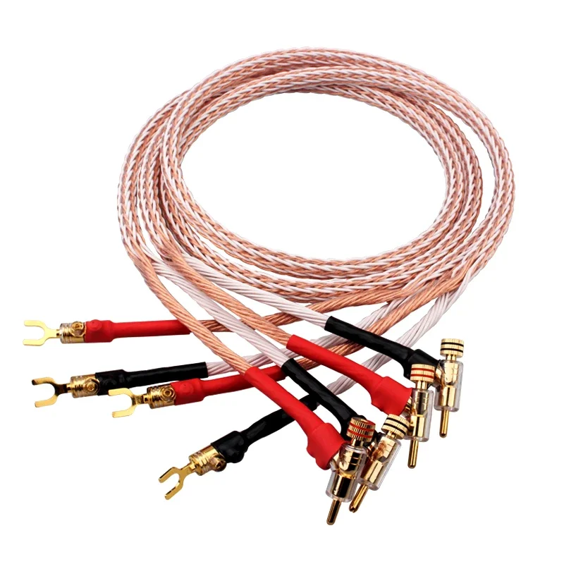 

12TC OCC Speaker Cable Gun-Shaped Gold-Plated Y-shaped Plug / Banana Plug 24 Core HiFi Audio Amplifier Main Speaker Wire