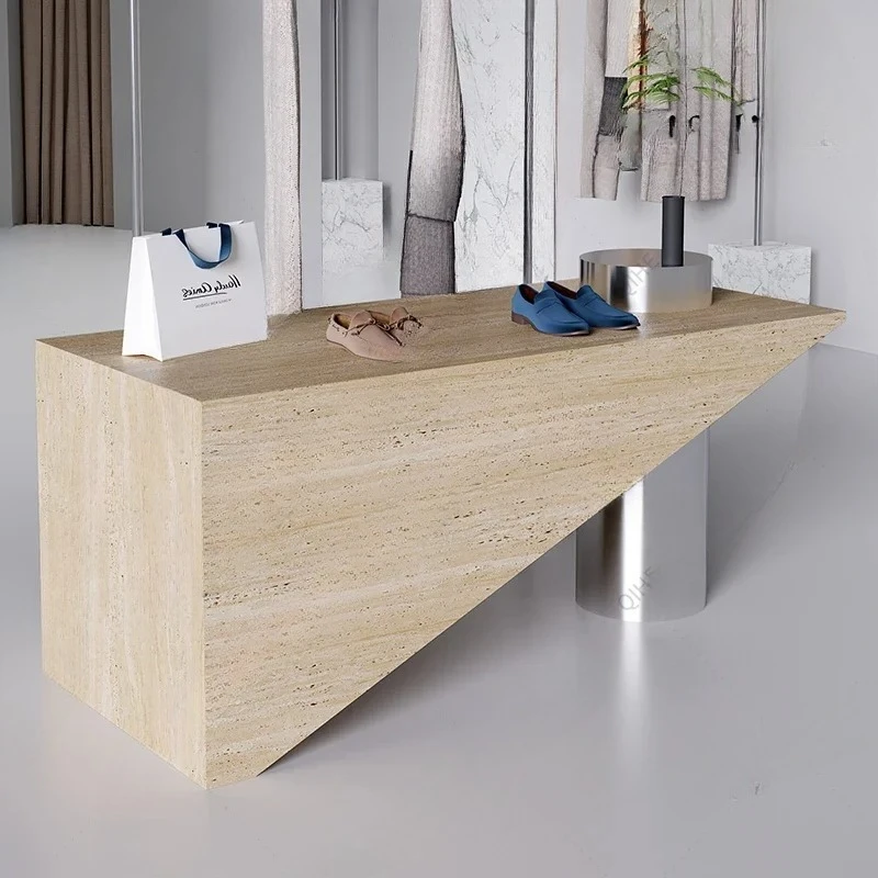 High End Store Commercial Nakajima Tai Flowing Water Tai Hole Stone Display Table Nakajima Shelf Walnut Color