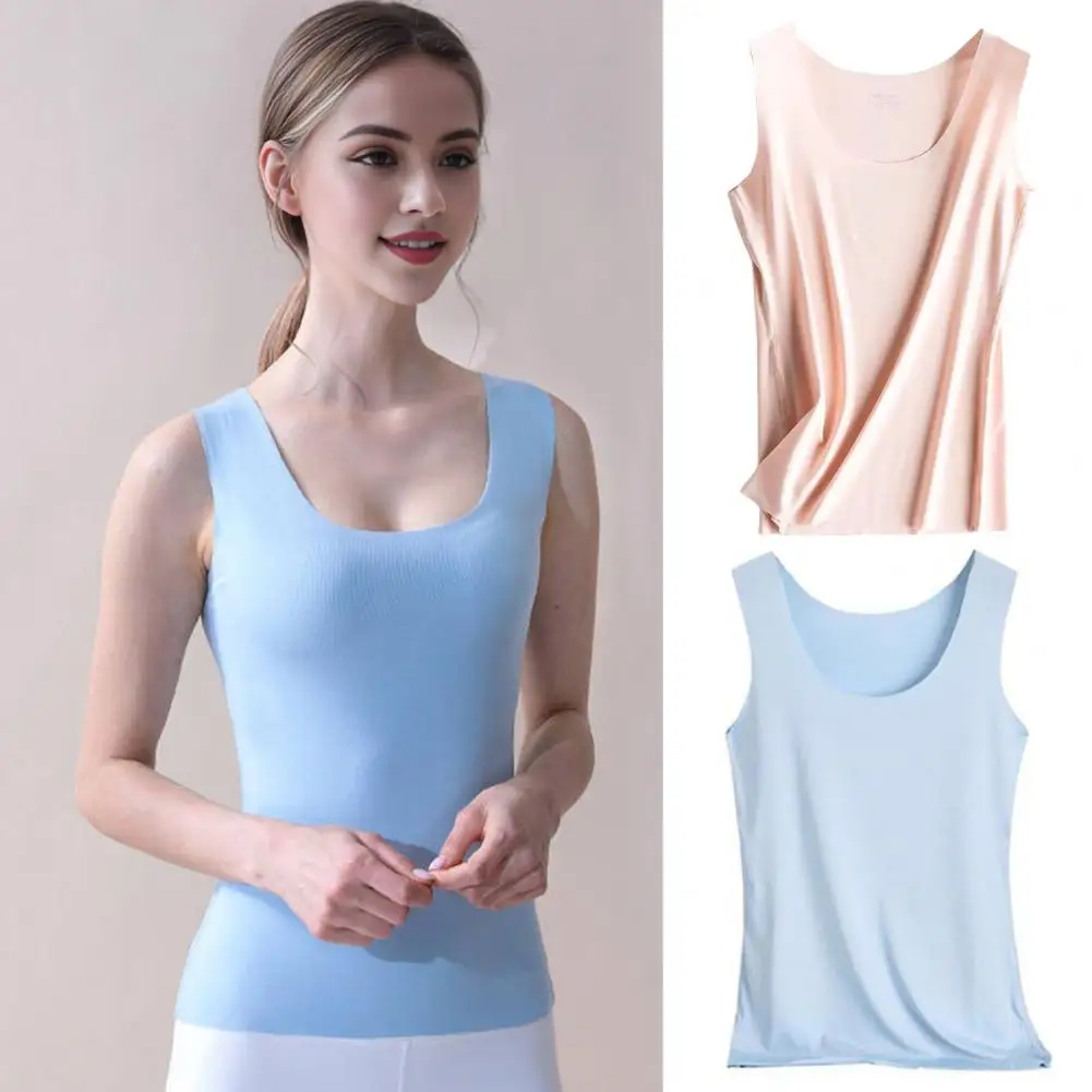 Versatile Women Vest Tank Tops Seamless Ice Silk Women's Summer Vest O-neck Sleeveless Tank Top for Slim Fit Solid Color