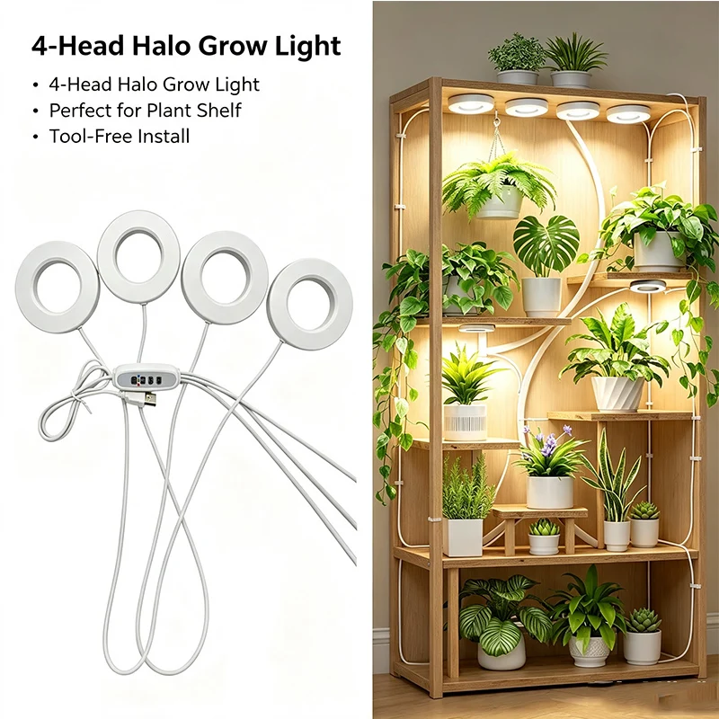 9CM White 3/9/12H Timer 10 Dimming Levels LED Hanging Grow Light,   Full Spectrum Self-adhesive Under Cabinet Plant Light