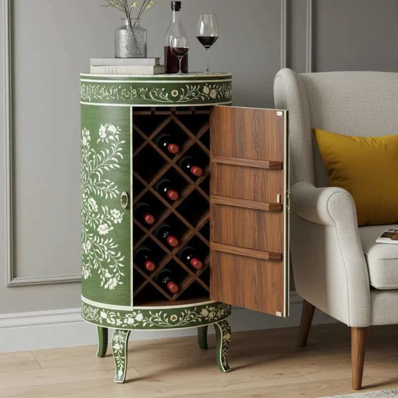 Handcrafted modern green bone inlaid wine cabinet, floral design eco-friendly commercial hotel storage unit