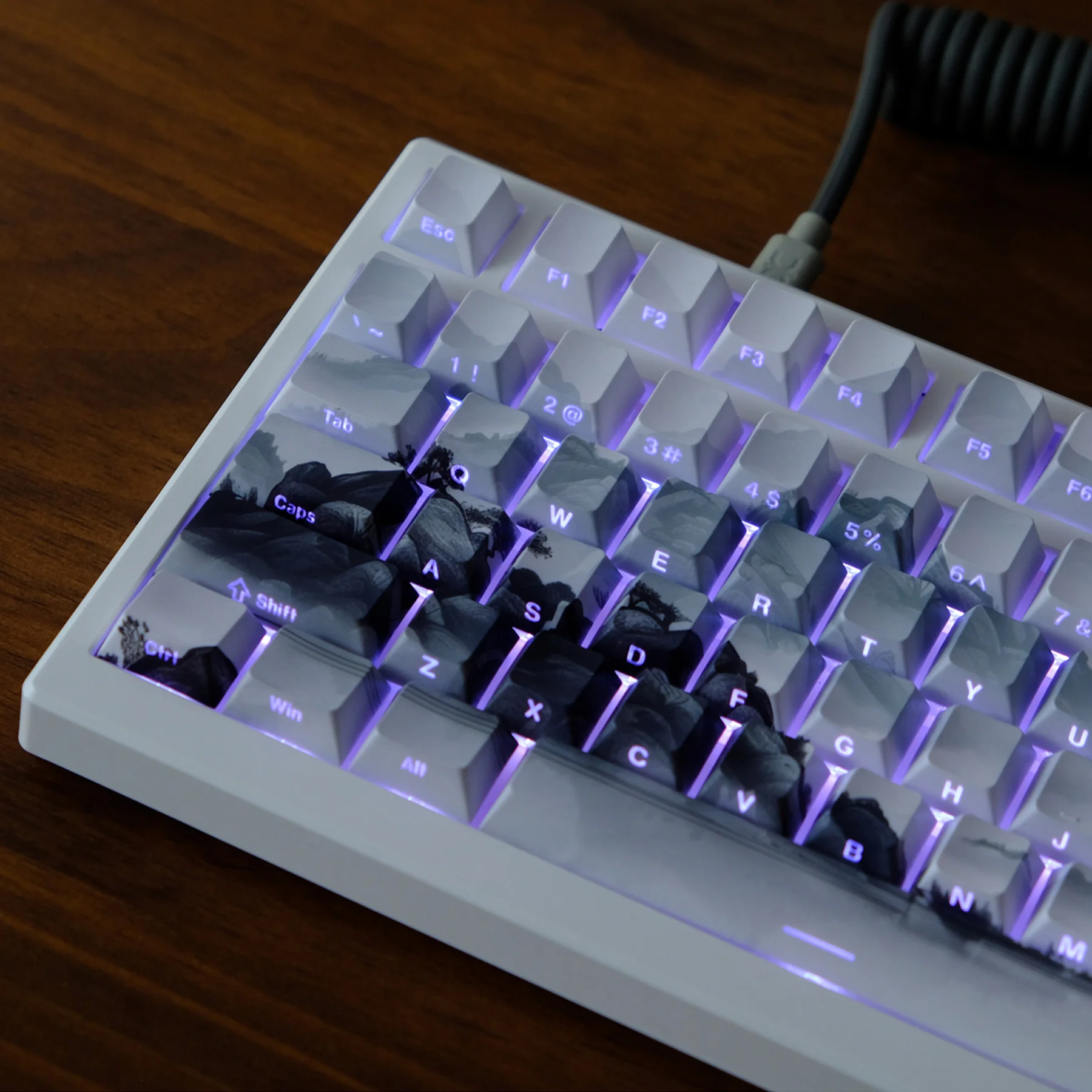 130 Keys Ink Wash Painting Dye Sub PBT Keycap Side-lit Shine Through Keycaps Cherry Profile for MX Switch Gaming Keyboard