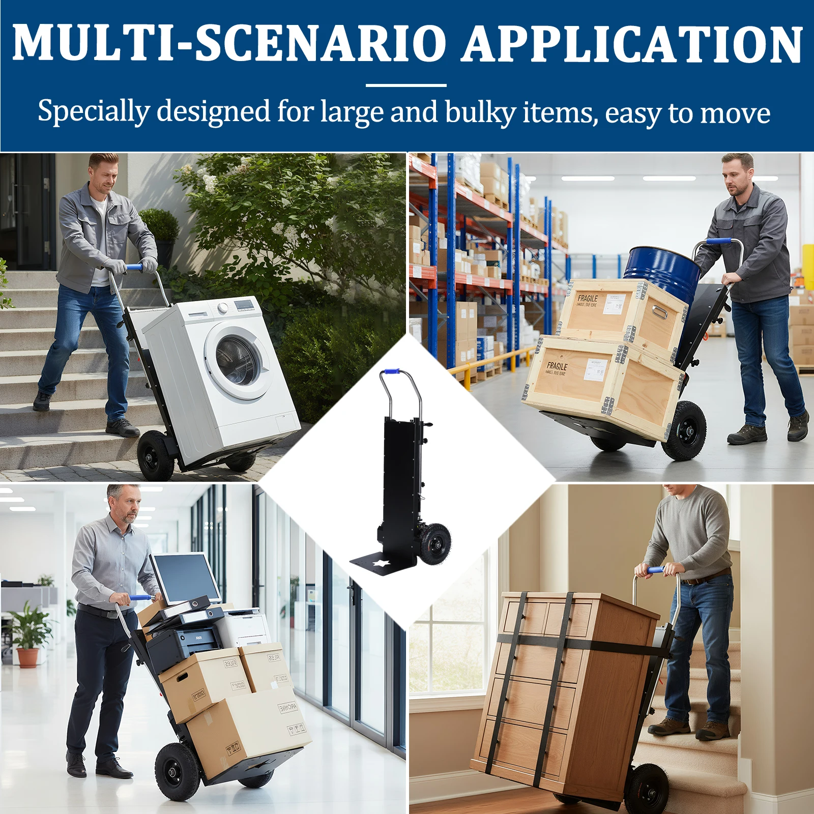 

Heavy Duty Stair Climber 1500W Motor 880lbs Load Capacity with Safety Rope for Moving Furniture Fridge Appliance