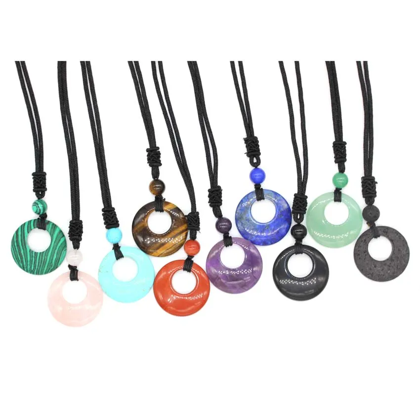 Charms Natural Healing Crystal Round Stone Pendant Necklace For Women Amethsyt Rose Quartz Lapis Lazuli Choice Men Jewelry Gifts