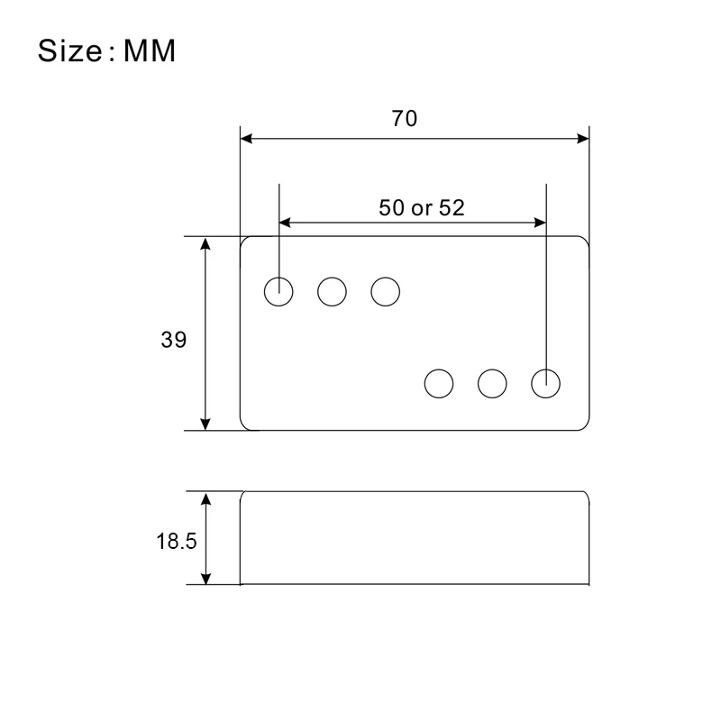 2Pcs 3+3 Brass 70x39mm Pickup Covers /Lid/Shell/Top 6 Holes for Electric Guitar Humbucker Covers 50/52MM Chrome