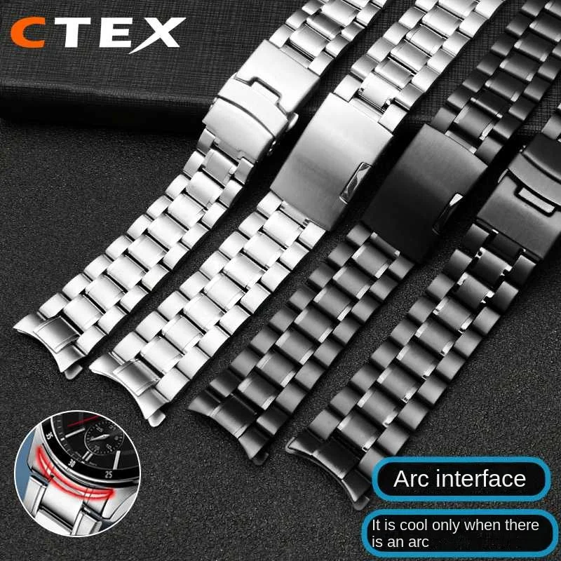 For Seiko Longines Timex Citizen Casio Curved End Stainless Steel Strap Men 20mm 22mm 24mm High Quality Metal Watchband Bracelet