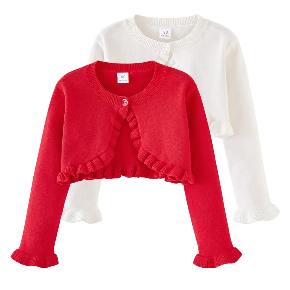 Girls Cardigan Sweater Spring And Autumn White Ruffles Fashion Sunscreen Clothing Cotton Sweater Girls Air Conditioning Shirts