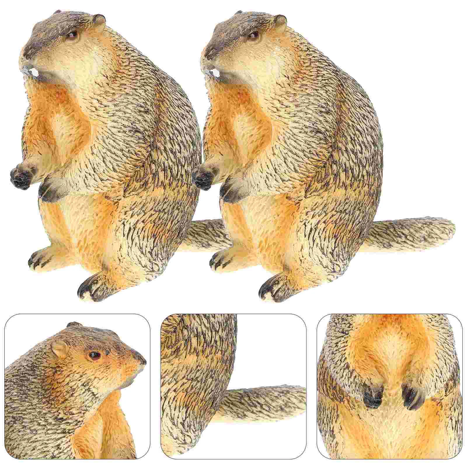 2 Pcs Animal Model Charming Decoration Miniature Groundhog Figure Filling Additional Statue Plastic Toy Wall Shelf House