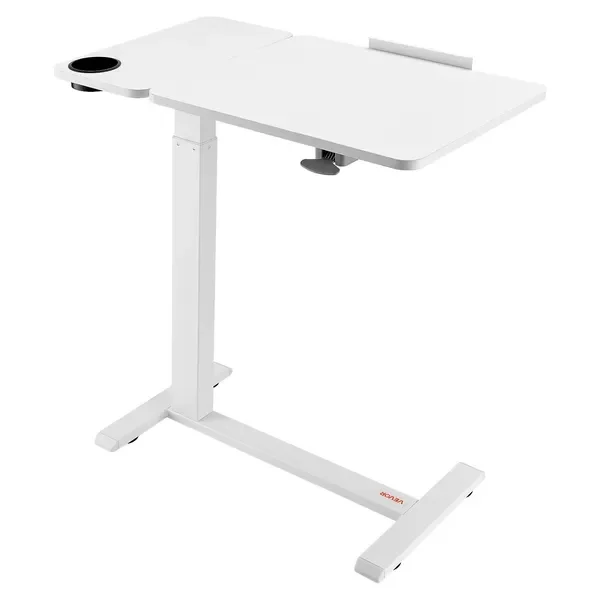 

Overbed Table, Mobile Bed Side Table with Flip Desktop and 4 Hidden Wheels, Height & Angle Adjustable Rolling Laptop Desk