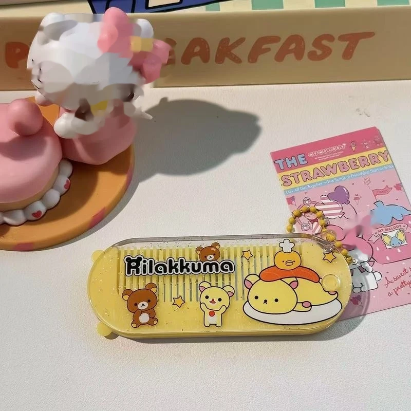 Rilakkuma Cute Cartoon 2 In 1 Folding Comb Mirror Portable Compact Women Girls Hair Brush Massage Smoothing Mirror Comb Set For view 4