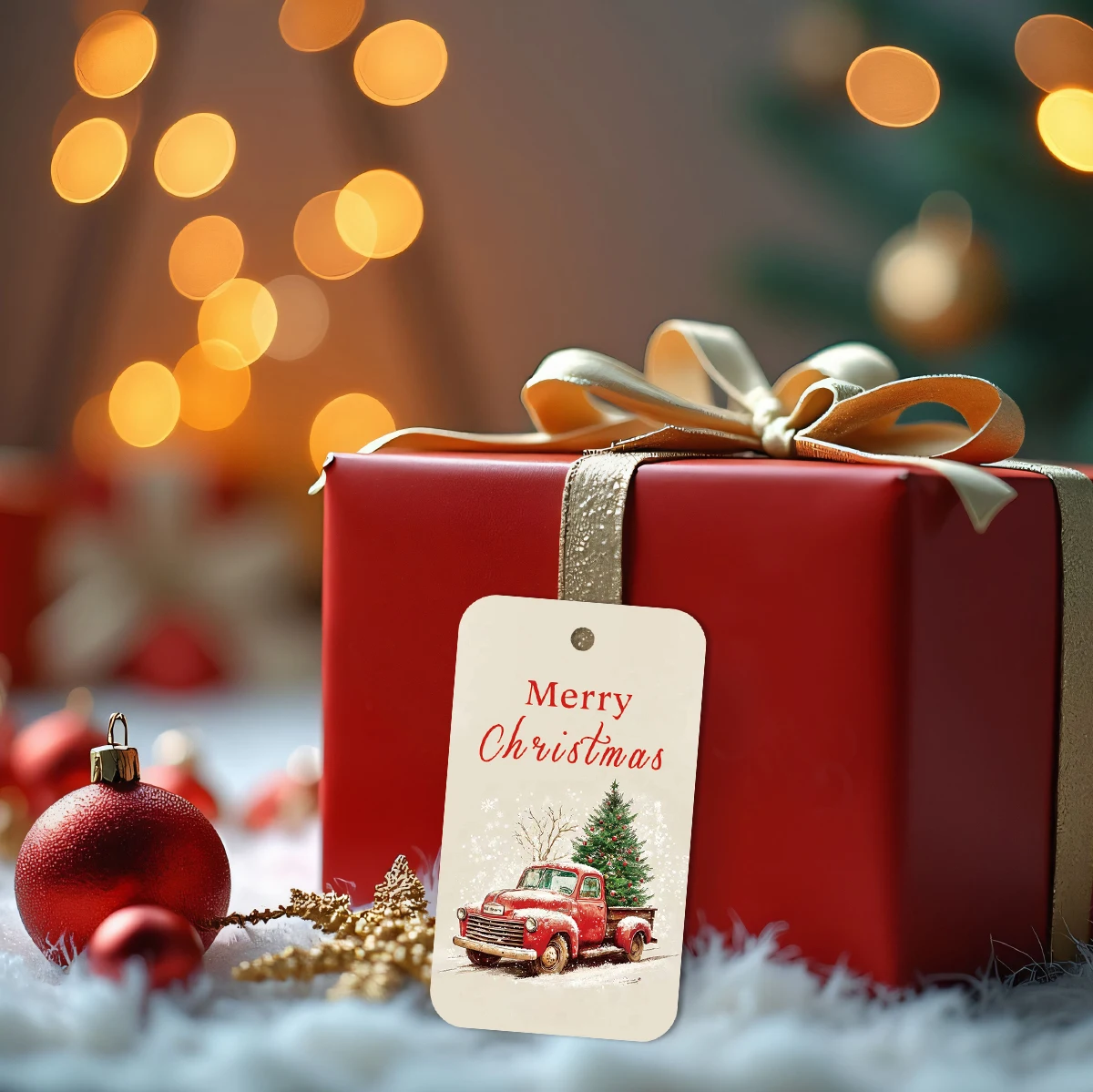 50 Stück Vintage-Rote LKW-Weihnachtsgeschenkanhänger, hängende Dekoration für Baum, präsentieren Topper, Weihnachtsparty-Geschenke, Zubehör für kleine Unternehmen ​ – Detail 6