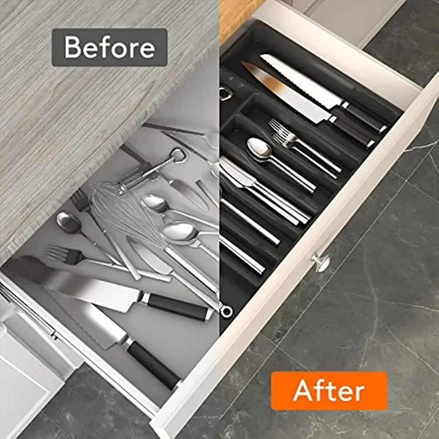 Kitchen Organize Holder Expandable drawer organizers Fork Spoon Divider kitchen  Cutlery Organizer Plastic Drawer