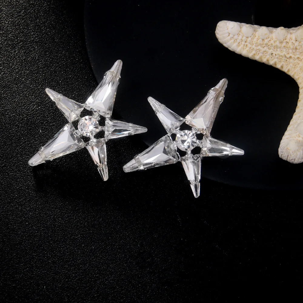 XSBODY Large Crystal Pentagram Earrings Piercing Drag Queen Ear Jewelry Bling Gift Statement Rhinestone Drop Earrings Banquet