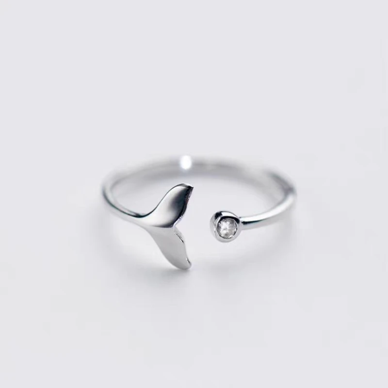 خاتم فضة استرليني عيار 925 لطيف على شكل ذيل السمكة، خاتم رائع من الزركون، النسخة الكورية، هدية عصرية للفتيات، خاتم أنيق للنساء