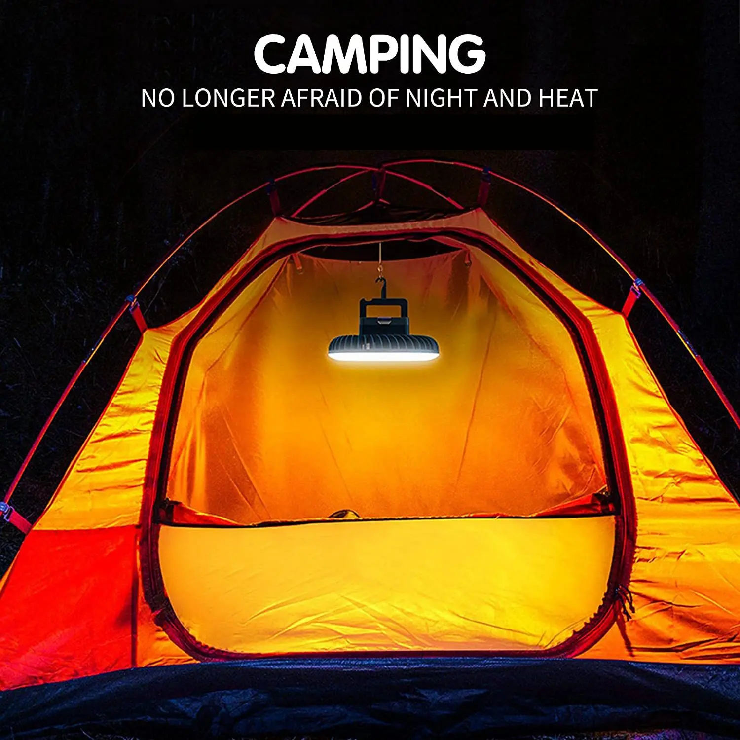 Portable Camping Fan with LED USB Rechargeable Battery Operated Fan for Tent Car Emergency