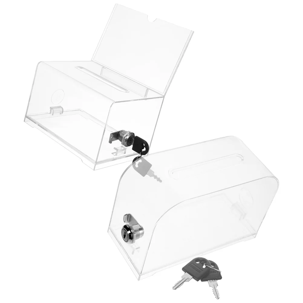 مجموعتان من صندوق اقتراحات الأكريليك الشفاف مع قفل صندوق تبرع ذو سعة كبيرة لتخزين بطاقات الأعمال في الزفاف