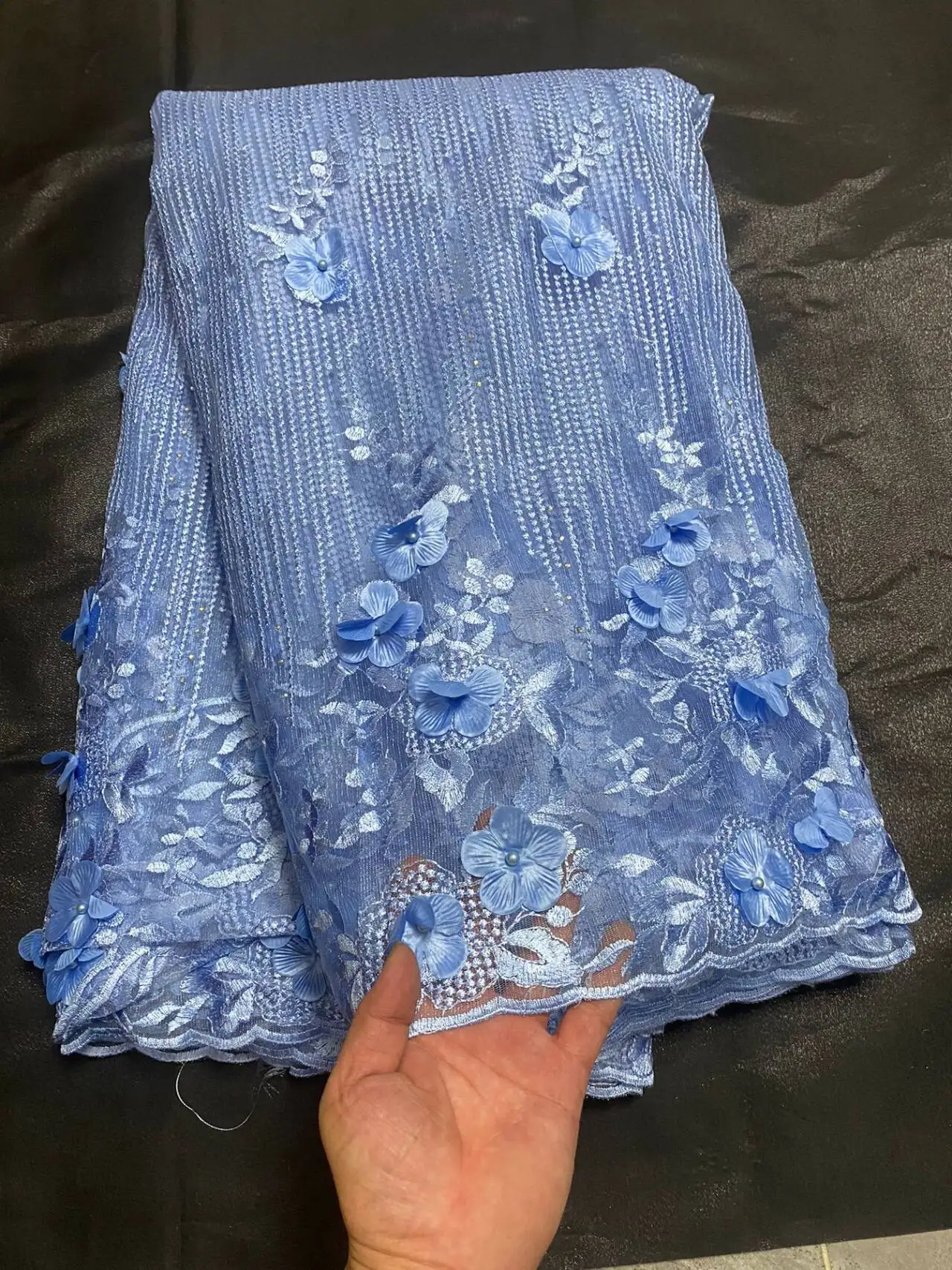 French Lace Embrodery Mesh Lace Sky Blue African Tulle Lace Fabric For Women Dress Nigerian Lace Sewing Material 5 yards