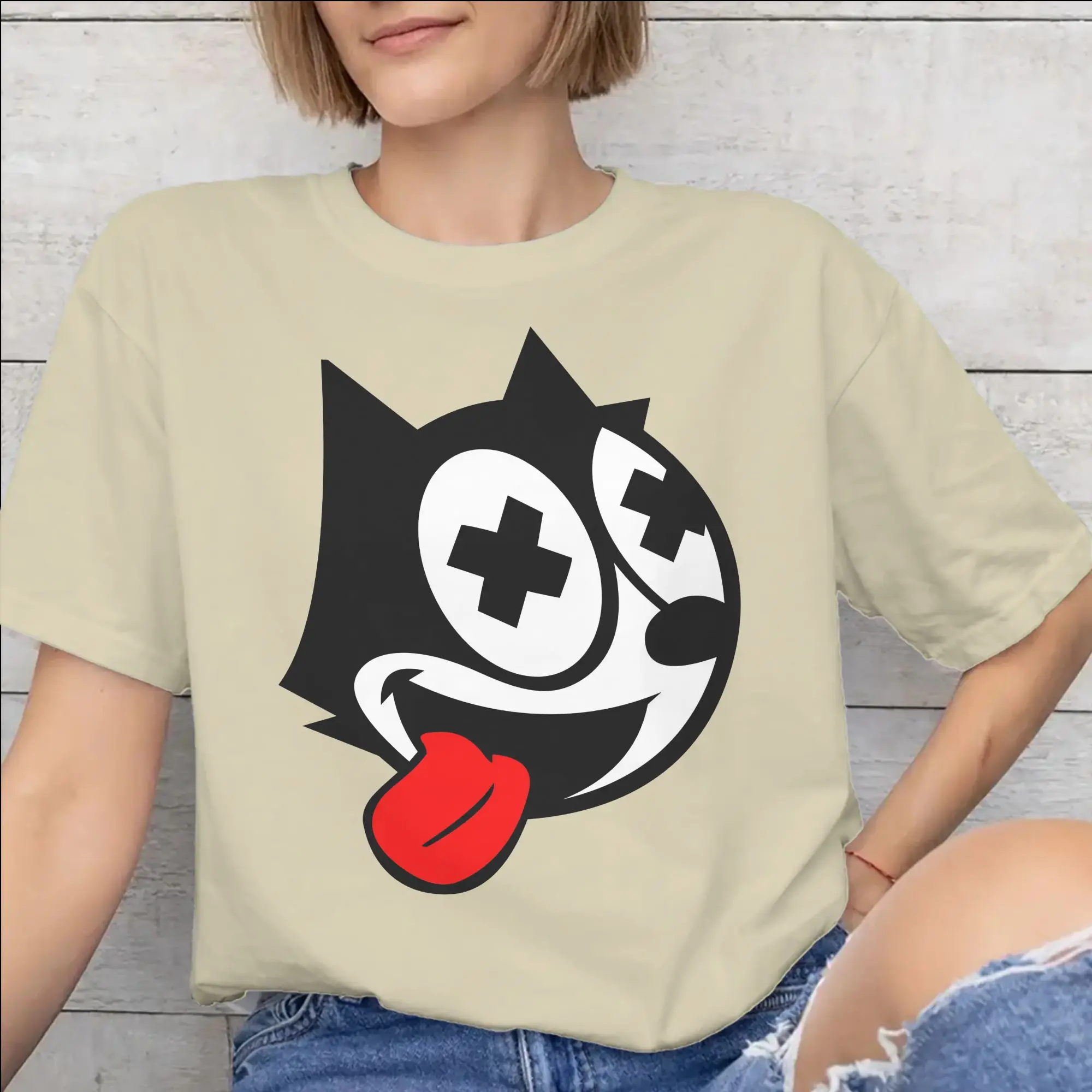 Printed Felixs The cat T Shirt For Unisex  100% Cotton T-shirts Short Sleeve Tops