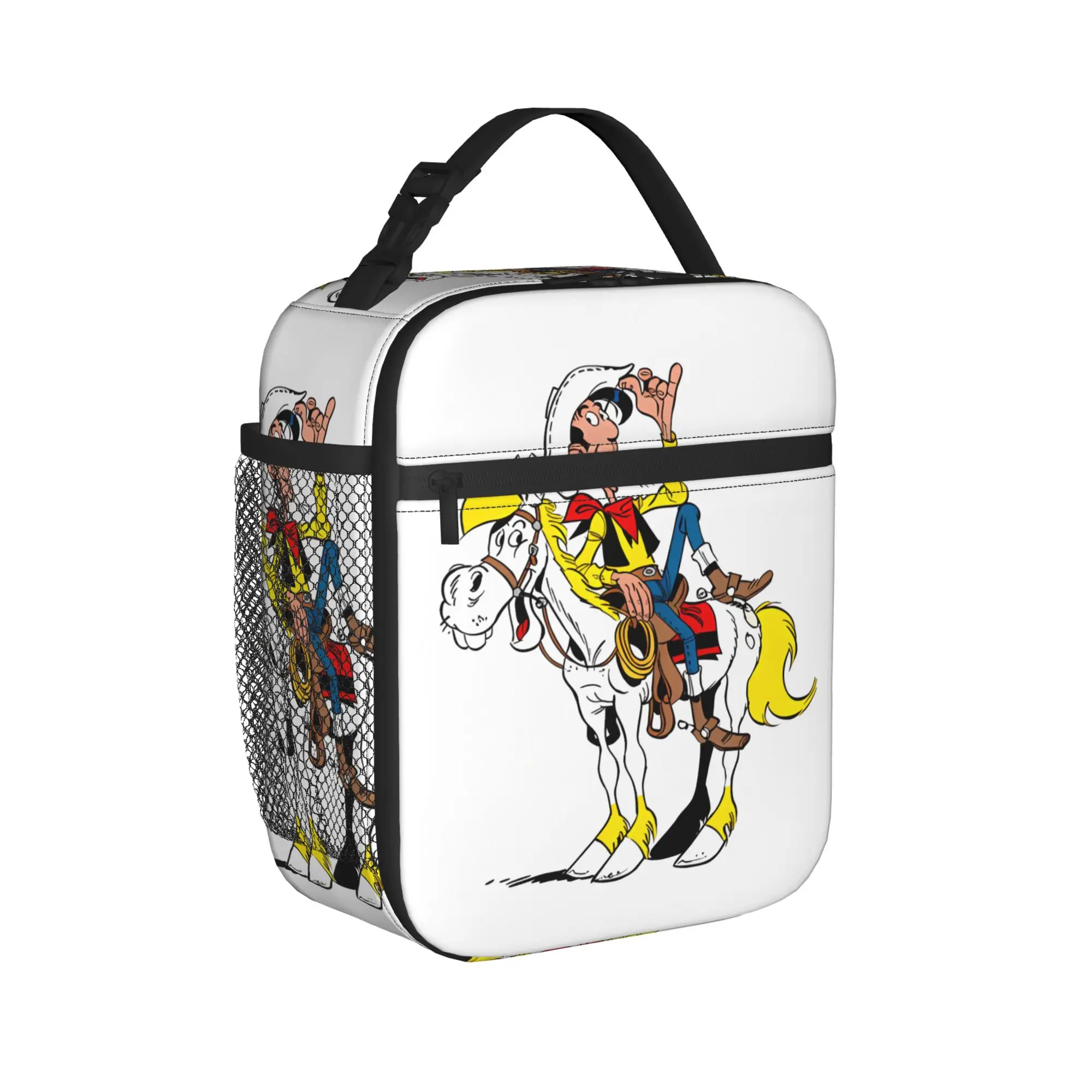 Lucky Luke Cartoon Comics Lunch Bag  Aesthetic Lunch Box Outdoor Picnic Portable Tote Food Bags For Men Oxford Print Cooler Bag