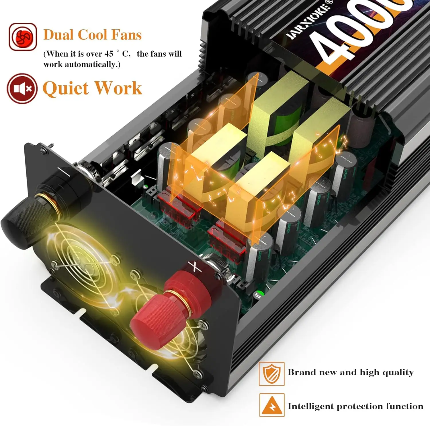 4000 Watt Power Inverter 12V DC to 110V 120V Converter for Family RV Off Grid Solar System Car with Type-C Ports 3 AC Power