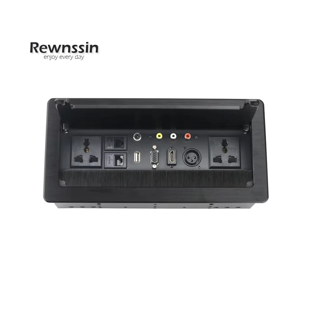 Desktop Socket With Expandable Desktop Plug 250V With Dust Cover Cable Box XLR VGA HDMI Multifunctional Hidden Aluminum Alloy