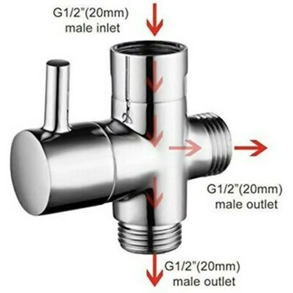 G1/2in 3 Way Diverter Valve T-Adapter Converter For Shower Brass Water Tap Connector Bathroom Faucet Water Separator