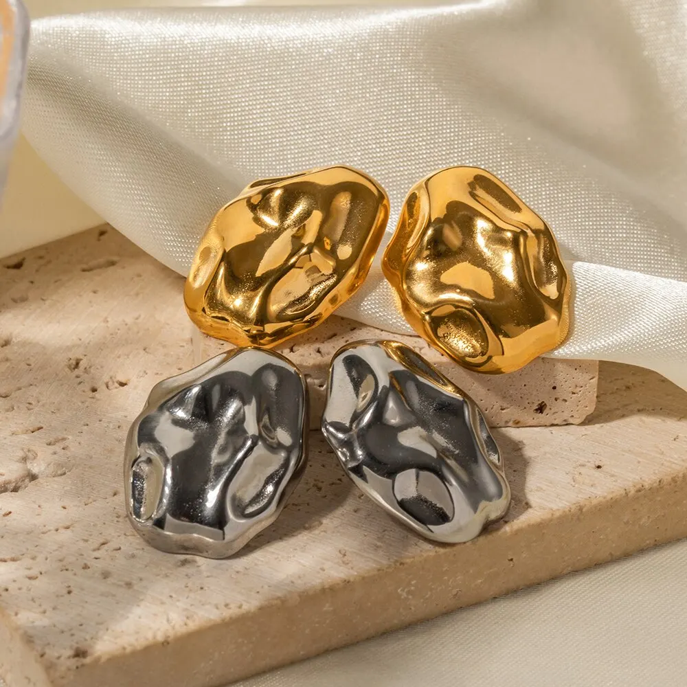 Delicate Irregular Hammer Lines Stainless Steel Earrings Beach Fashion 18K Gold Plated Tarnish Free Jewelry image 5