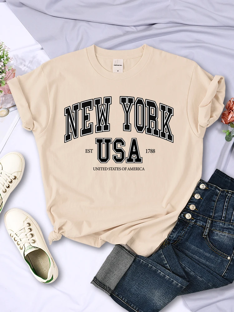 

New York Usa Est 1788 Street City Letter Women Tshirt Hip Hop Harajuku T-Shirt Casual Clothing O-Neck Breathable Short Sleeve