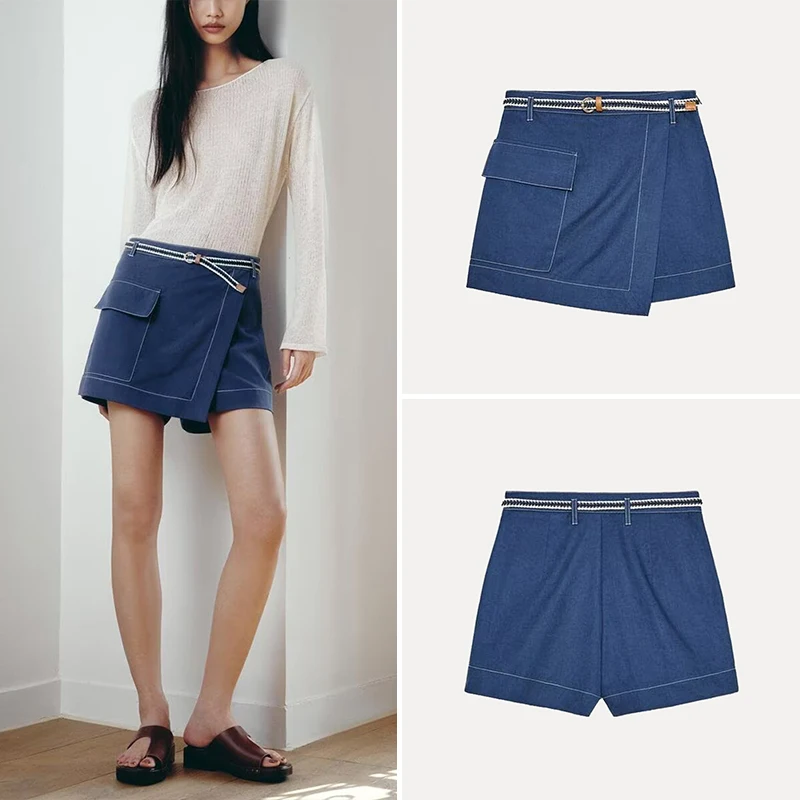

Fashionable Versatile Women's High Waist Belted Double Breasted Skirt Pants Straight Leg Casual Pants Commute Style Polyester...