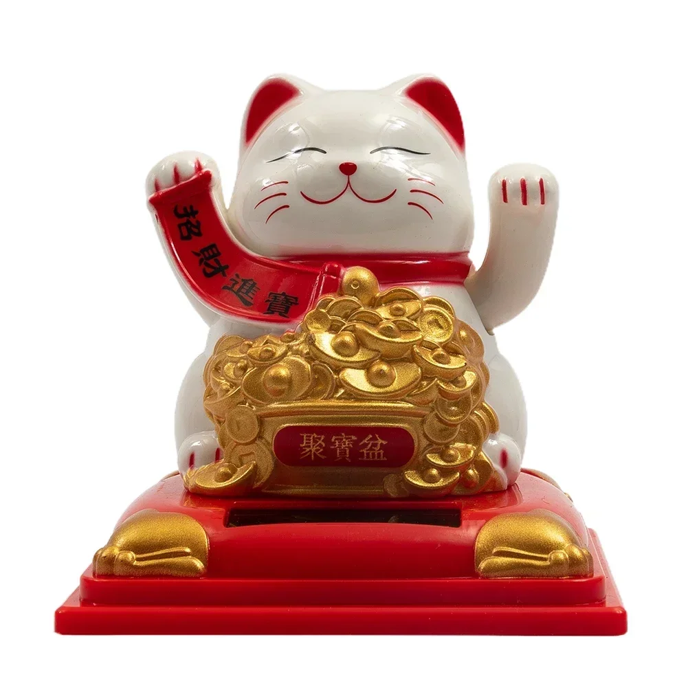 Front Desk Decoration High Quality Lucky Cat Fortunate Cat Wave Hands 3.15 Inches Solar Waving Beckoning Cat Bonsai Decoration