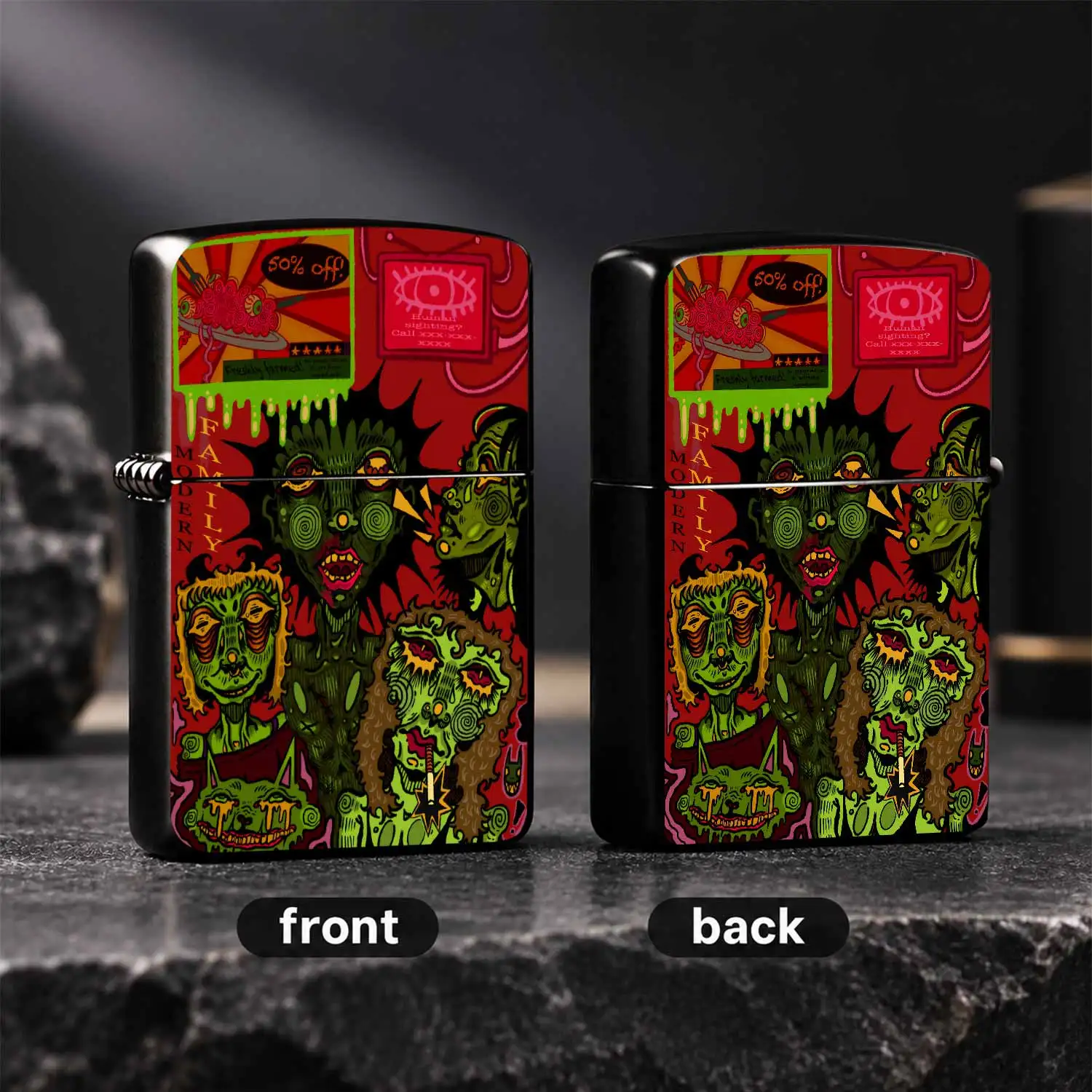 Novelty Psychedelic Alien Family Pattern Lighter, Weird Surreal Graffiti Art Style Portable Ignition Tool, Ideal For Daily Multi-Scene Application, Unique Creative Collectible Gift For Art Lovers And Trendy Friends Interesting And Humorous